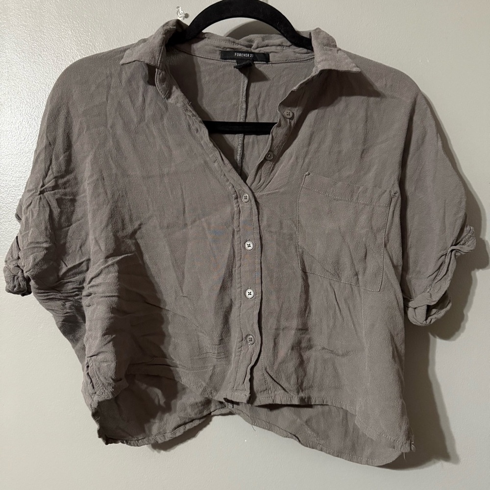 Free People Taupe Button-Up Shirt
